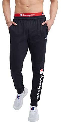 Champion Pantalon de Jogging en Coton léger pour Homme, 78,7 cm survêtement, Script Bleu Marine, 34-37
