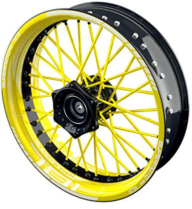 OneWheel Felgenaufkleber Motorrad passend für Supermoto Husqvarna 701 Design 7 | 17 Zoll | Vorder- und Hinterrad inkl. Farbiger Spokes (gelb)