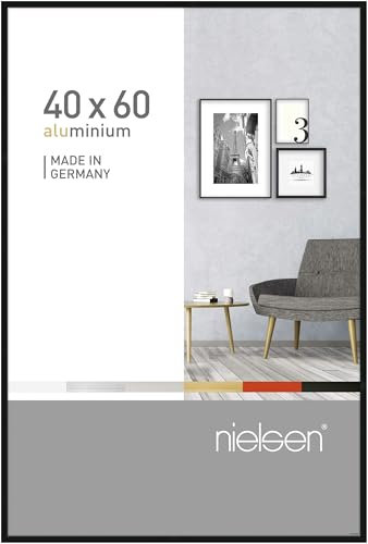 nielsen Bilderrahmen, 40 x 60 cm, Aluminium, Schwarz glanz, Posterrahmen zum Aufhängen im Hoch- & Querformat, Echtglas, Pixel