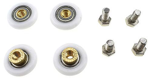 Hahiyo Rollen für Duschtür, 25 mm Durchmesser, leichtläufig, robust, einfach zu installieren, Nylonrollen, Kugellager, Edelstahlschrauben, 4 Sets für Badezimmer, Küche, Schienensystem