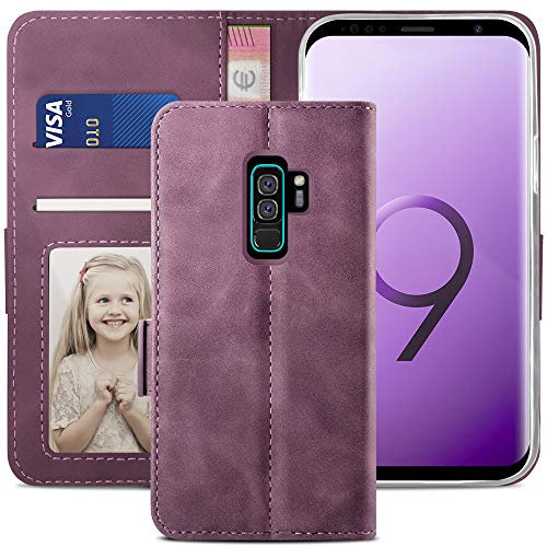 YATWIN Handyhülle Samsung Galaxy S9 Plus Hülle, Klapphülle Samsung S9 Plus Premium Leder Brieftasche Schutzhülle [Kartenfach] [Magnet] [Stand] Handytasche Case für Samsung S9 + Plus, Weinrot