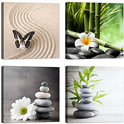 Peintures centre esthétique Spa Wellness zen 4 pièces 30 x 30 cm Impression sur toile avec cadre en bois, décoration d'art