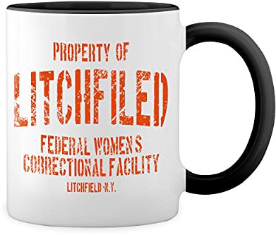 Litchfield Prison Inspired Orange is The New Black White Coffee Mug with Black Rim & Handle