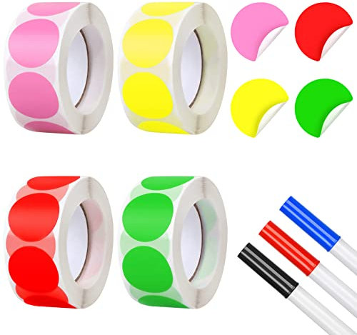Klebepunkte Bunt, 2000 Stück Runde Punkte Aufkleber, Selbstklebende Markierungspunkte mit Aquarellstift, für Kalender Kisten Möbel Flohmarkt Bücher und Basteln(25mm, 4 Farben)