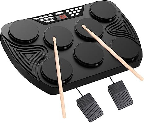 KONIX Electronic Drum Set, Tabletop Electric Drum Kit, 7 Pad Portable Digital Drum Pad Machine with Digital Panel, Built-in Speakers, PC Connection Support, Ideal Gift for Teens and Adult Beginners