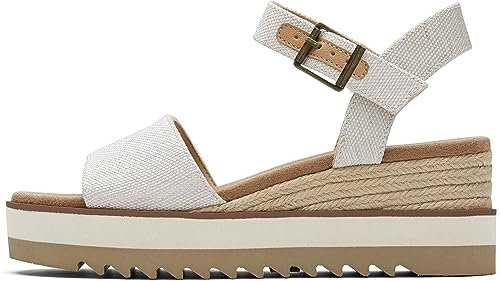 Toms Diana Canvas Wedge Natural Women White Sandal - UK 3.5
