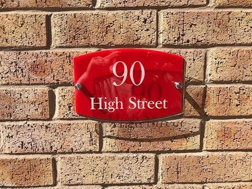 One of a Kind Design UK Personalised House Sign Custom Stainless Steel Door Number & Address Plaque Weatherproof Acrylic Backing Plate UV Stable, Laser Engraved Slate Effect Modern Home Sign