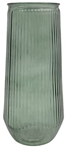 Knüllermarkt 33795 I Glas Vase I elegant Deko Hochzeit I Tischdeko Tisch Verlobung Blumenstrauß Blumen Blume Dekoration geriffelt grün