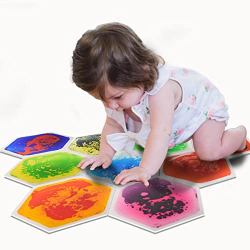 Art3d Lot de 9 Dalles de Sol sensorielles hexagonales pour Enfants, Tout-Petits et Enfants, Tapis d'activité sensorielle Liquide coloré pour Jeu Actif et décoratif