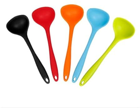 Set Of 5 Silicone Soup Ladle Spoons,High Heat Resistant SetNon-Stick Home Spoons Suitable For All kinds of Soups, Gravies, Salad Dressings And Pancake Batter-CookingServing Non-Stick Kitchen Utensil
