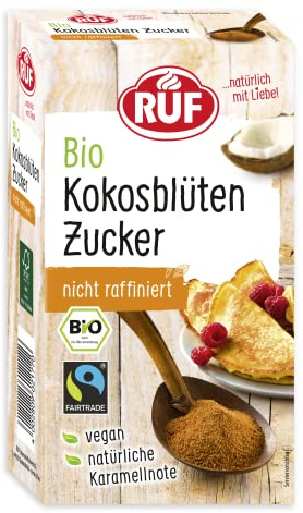 RUF Zucchero di fiori di cocco biologico, note di caramello naturale, dolcezza dei fiori di palma da cocco, non raffinato, certificato FAIRTRADE, vegano, 1 x 250 g