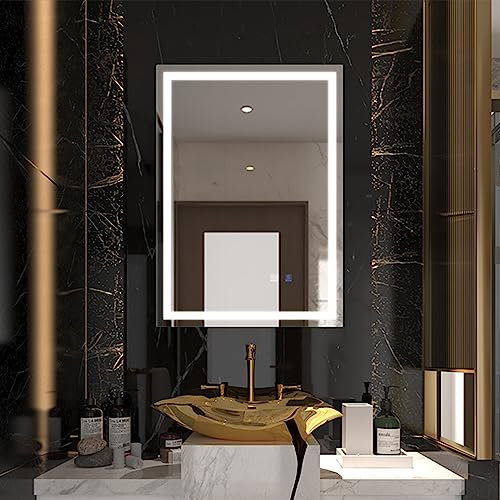 ExBrite Badspiegel mit Beleuchtung 70x50cm, Wandspiegel LED Badspiegel Spiegel Bad Badezimmerspiegel mit Touch-Schalter, 3 Lichtfarben Dimmbar, Antibeschlag, Speicherfunktion