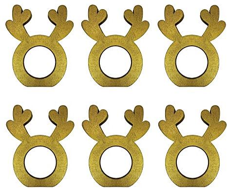 Oblique Unique® Serviettenhalter aus Holz Hirsch Geweih 6er Set für Weihnachten Tisch Deko Serviettenring Servietten Halter Elch (Hirschgeweih - Gold)