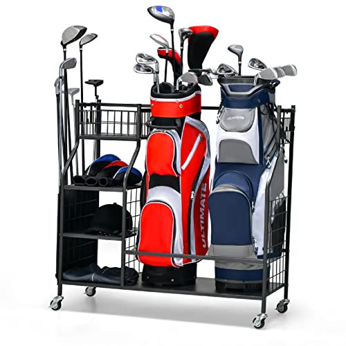 COSTWAY Golf Storage Rack, 95 x 40 x 94 cm Extra Large Golf Garage Organizer with Lockable Universal Wheels and Other Golfing Equipment Rack, Golf Clubs Bag Stand