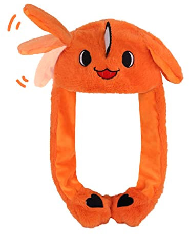 Roffatide Anime Kettensäge Pochita Mann Ohr Bewegen Springen Hut Flauschige Beanie Mütze Weich Warm Winter Kopf Tragen Niedliche Hüte für Frauen