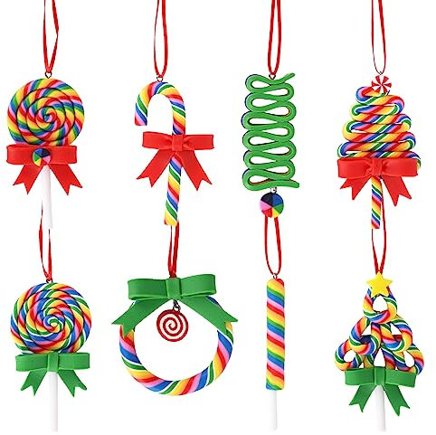 8 Stücke Weihnachtsbaum Anhänger Candy Baumschmuck Christbaumdeko Weihnachtsbaum Zuckerstangen Anhänger,Lollipop Christbaumschmuck Weihnachtsdeko Lollipop Hängen Ornament (farbig B)