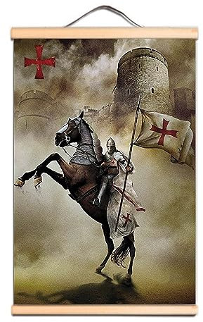 Tempelritter Poster Vintage Massivholz Schriftrolle Gemälde Mittelalterlicher Kreuzritter Krieger Wandtafel Zimmer & Büro Wanddekoration Wandbild 1 (30 x 45 cm)