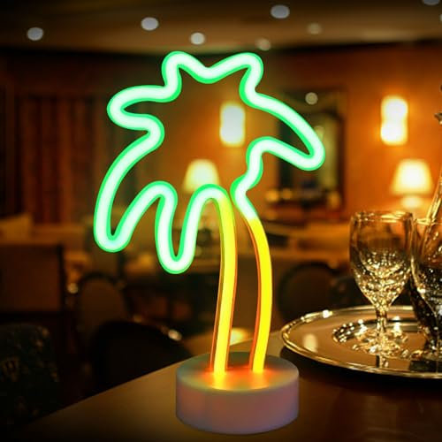 Funmo Palme Neonlichter, LED Neon Nachtlicht, Grüne Neonzeichen, Kokospalme Neon Light mit Ständer, Palmen Neonlicht für Party, Schlafzimmer, Weihnachten, Speisesaal Bar