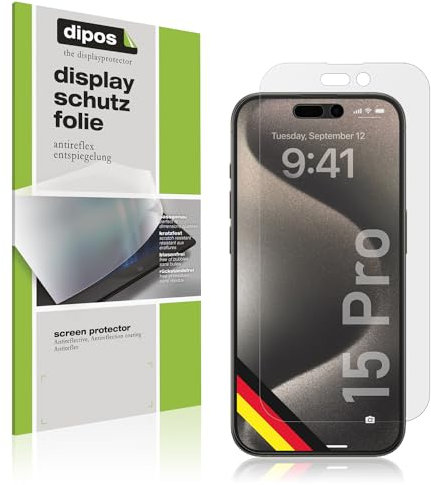 dipos I 2X Schutzfolie matt kompatibel mit Apple iPhone 15 Pro Folie Displayschutzfolie