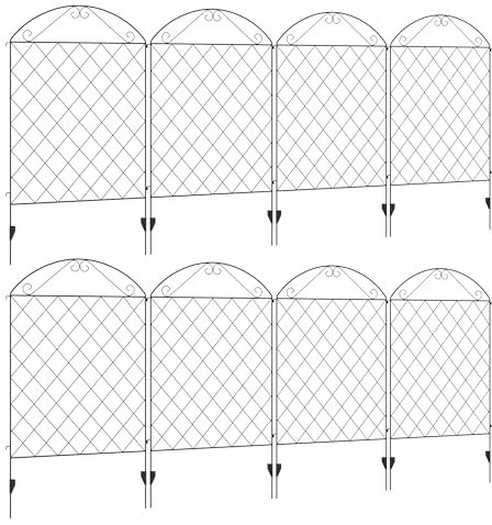 Outsunny Decorative Garden Fencing, 43in x 23ft Outdoor Picket Fence Panels, 8PCs Rustproof Metal Wire Landscape Flower Bed Border Edging Animal Barrier, Black