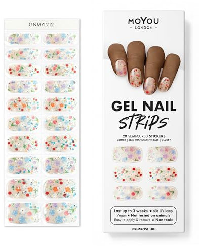MOYOU LONDON Semi Cured Gel Nail Strips - 20 Pcs. Spring Nail Wraps for Salon-Quality Manicure - Works with Any UV Lamp - Easy to Apply, Trim, & Remove Gel Stickers