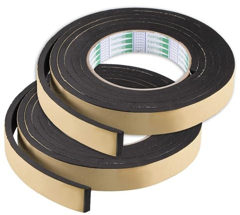 TOP-VIGOR 2Pcs Self Adhesive Sealing Foam Tape, 20mm(W) x 5mm(T) x 2M/6.56ft(L) Single Sided Foam Weather Strip High Density Draft Excluder Strip for Window and Door Insulation
