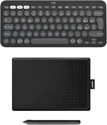 Logitech Pebble Keys 2 K380s Clavier sans Fil Bluetooth multidispositif, Easy-Switch pour Windows, macOS, iPadOS, Android, ChromeOS, FR AZERTY, Graphite + One by Wacom Small Chrome OS