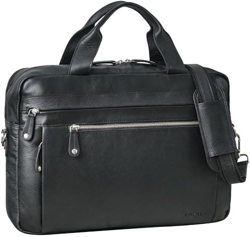 ROYALZ 'Boston' Grand Sac à Bandoulière en Cuir pour Ordinateur Portable 15,6 Pouces Sacoche Messenger au Look Vintage pour Homme Porte-documents, Couleur:Noir