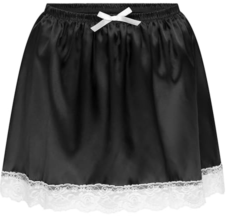 Satini Sissy Satinkjol Dolly Spets A-linje Rosett, Svart, XXL