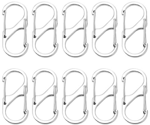 XBFOCNH 10 Pcs S Karabiner,Karabiner Edelstahl,Mini Aluminiumlegierung Karabinerhaken,S-Form Metall Schnalle Doppelkarabiner,für Outdoor-Aktivitäten Camping Wandern Reisen,Silber