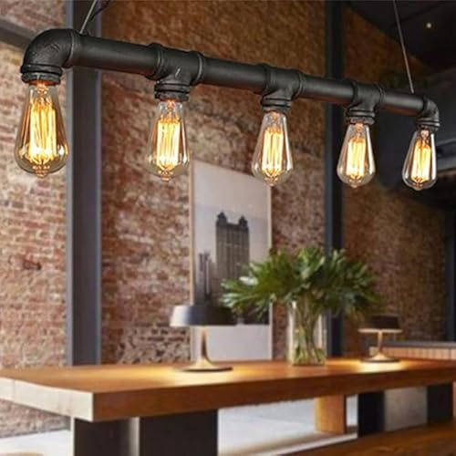MEHOOSPVN Wasserrohr Hängelampe Industrial Kupfer Metall Pendelleuchte Industrielle Hängeleuchte Pendellampe Vintage Retro Vintage Deckenlampen Lampe E26 5 Fassungen Kronleuchter für Bar Dekoration