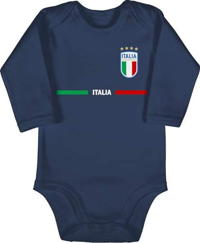 Baby Body langarm Mädchen Junge - 2024 Fussball EM Fanartikel - Italien Trikot Wappen | Italia mit Stolz | Italienisches Fan-Motiv - 3/6 Monate - Navy Blau - europameisterschaft italy strampler wm
