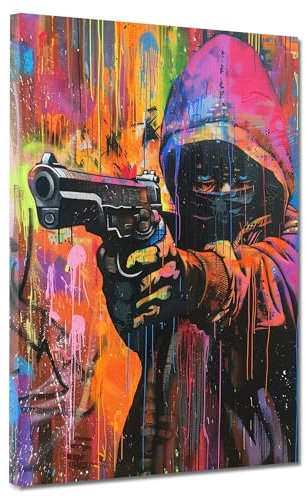 Gangster Pop Art Gun Style Leinwandbild Wandbild Kunstdruck XL Wanddeko Größe 105x140x4cm