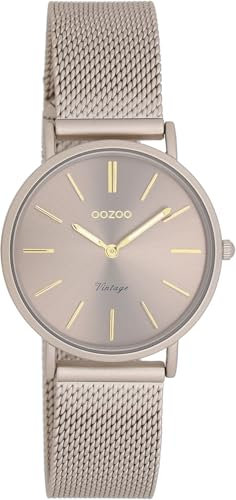 Oozoo Vintage Damen Uhr Taupe/Gold | Armbanduhr Damen mit Mesharmband | Moderne Uhr für Frauen | Edle Analog Damenuhr in rund C20338 (32mm Gehäuse)