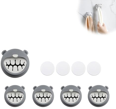 HJIAMA 4 Stück Handtuchhaken Selbstklebend, Niedliches Bären, Haken ohne Bohren Selbstklebend, Wandhaken Selbstklebend für Badezimmer, Schlafzimmer, Küche