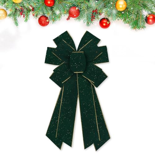 Hying Large Green Velvet Bows for Wreath, Holiday Wreath Bow Glitter Green Craft Bows Birthday Tree Topper Bows Ornaments for Front Door New Year Christmas Party Decoration Supplies