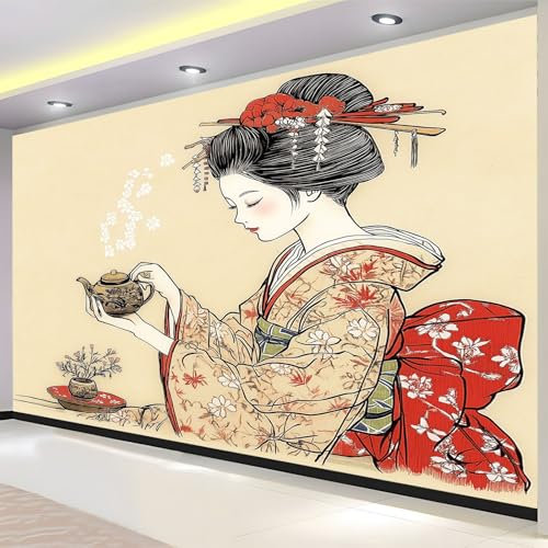 Japanische Geisha-Kleidung Vlies Fototapete Wohnzimmer Schlafzimmer Motivtapeten Wandtapete Tapete Vliestapete UV-Beständig Hohe Auflösung 250x175 cm