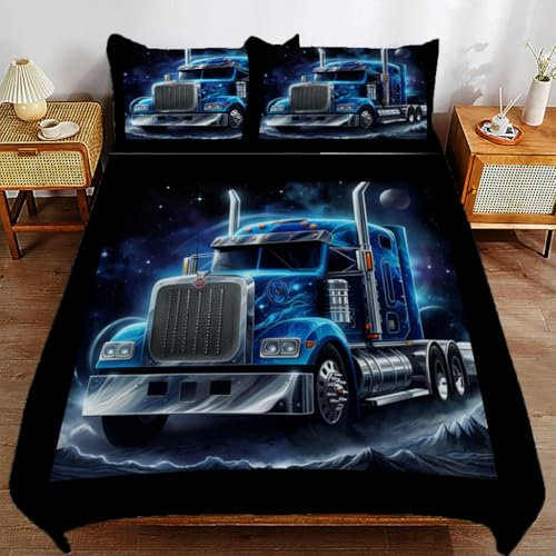 ZHDEDSP 3D Bettbezug Set mit LKW-Motiv, Mikrofaser, 220x240 cm, Kissenbezug 80x80 cm