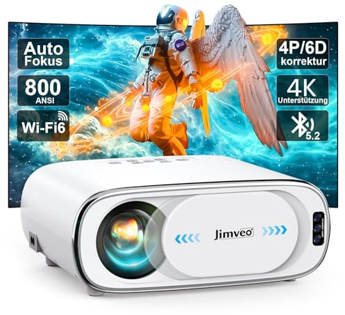 Beamer 4K【Auto-Objektivdeckel/Auto-Fokus】 Auto-6D Trapezkorrektur Beamer WiFi6 Bluetooth Jimveo 26000L 1080P Full HD Tragbare Projektor Outdoor 300 Display Heimkino Mit Netzwerkkabel-Schnittstelle