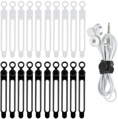 AIYVELU 20 piezas de bridas de silicona organizador de cables, clips de cable para la gestión de cables, bridas reutilizables, accesorios electrónicos para el hogar, oficina, cocina, escuela, viajes