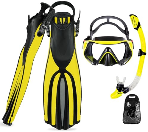TUDIVING-Schnorchelset Erwachsene mit Verstellbare Taucherflossen Anti-Leck & Anti-Fog Taucherbrille und Dry Schnorchel, Professionell Schnorcheln Set für Tauchen und Schwimmen