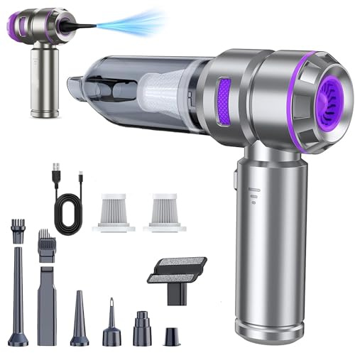 ZUSKYZU Mini aspirateur 2 en 1 21 000 PA sans balais pour voiture et 210 000 tr/min, batterie 9000 mAh, aspirateur à main sans fil pour voiture, bureau et maison