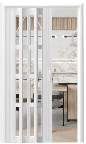 HAIXHX FalttüR 80 Zoll hohe weiße Akkordeon-Innentüren, mehrfach gefaltete Innentüren mit Installationsbeschlägen und Schloss, Falttüren für Schrankbüros, Hotelrestaurants(22x80in(55.9x203.2cm))
