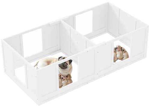 PawHut Wurfkiste für Welpen, Welpenauslauf mit 2-Raum-Design, Hundelaufstall mit Tür Welpen-Wurfbox, Welpenlaufstall für kleine Hunde, 164x80x48 cm, Weiß