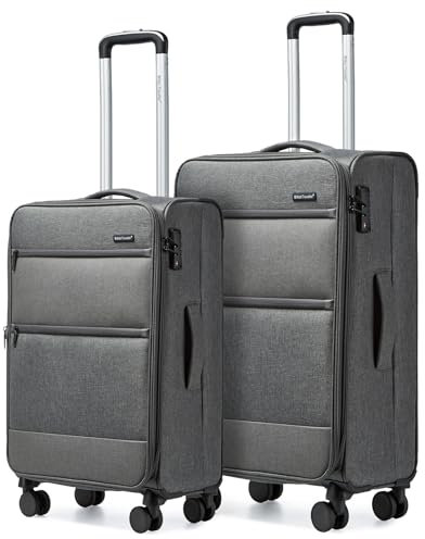 British Traveller Weichgepäck Kofferset Trolleys Stoffkoffer Handgepäck Rollkoffer I Reisetrolley Leicht Reisekoffer Set 4 Rollen & Zahlenschloss Gepäck