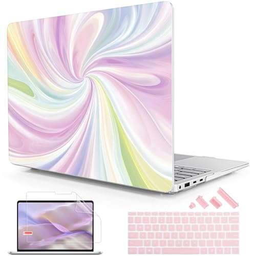 Lepeoac Case for Microsoft Surface Laptop 13.8 inch, 2024 Windows 11 Copilot+ PC, 7th Edition Touchscreen Display, Plastic Hard Shell Case with Keyboard Cover & Screen Protector, Rainbow Swirling