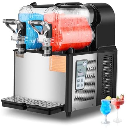 VEVOR kommerzielle Slusheis Maschine 3 L x 2 Doppeltank-Maschine für gefrorene Getränke, 24 Tassen Edelstahl Slush-Eis-Maschine Softeis Maker für Partys Restaurants Cafés Barsn Schwarz