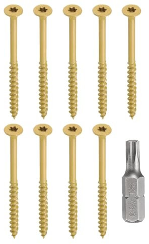 sourcing map 50pcs Deck Screws #10 x 3 Torx Exterior Wood Screws Rust Resistant Epoxy Coating Outdoor Decking Nails with T25 Star Drive Bit, for Decks Fences Machinery Ship