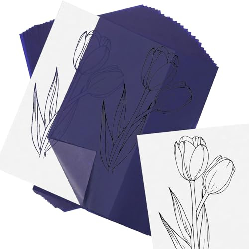 50 Blatt Blau Pauspapier A4, 21×29.7cm Transferpapier, Blau | Kohlepapier zum nachzeichnen, Durchschreiben Übertragen Sie Muster Einfach und Perfekt Kann Mehrfach Verwendet Werden
