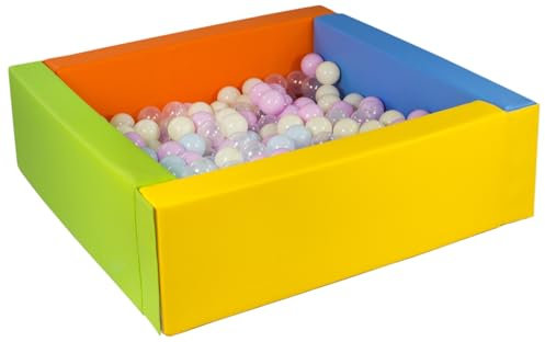 Velinda Bällebad Bällepool Bällebecken Spielbecken Kinderpool quadratisch 200 Bälle (Farbe des Pools/der Bälle: gelb, grün, blau, orange/transparent, pink (Pastell), blau (Pastell), gelb (Pastell))